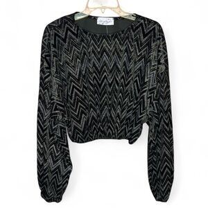 Wisteria Lane Metallic Chevron Cropped Long Sleeve Blouse. Size M